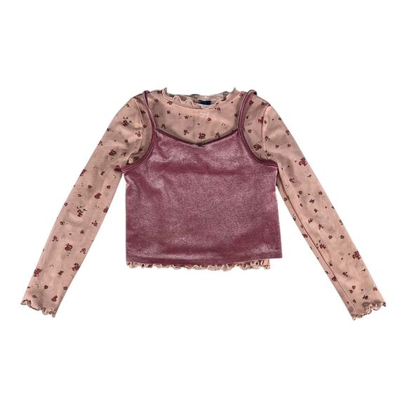 Old Navy 2-In-1 Velvet Cami and Printed Sheer Top For Girls Size Small 6-7 - Picture 5 of 5